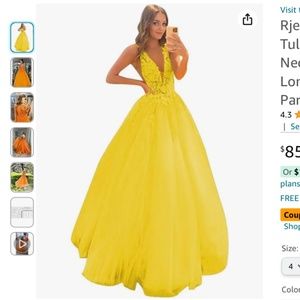 Rjer Women's Lace Tulle Prom Dresses V Neck Ball Gowns Long A Line Evening Party